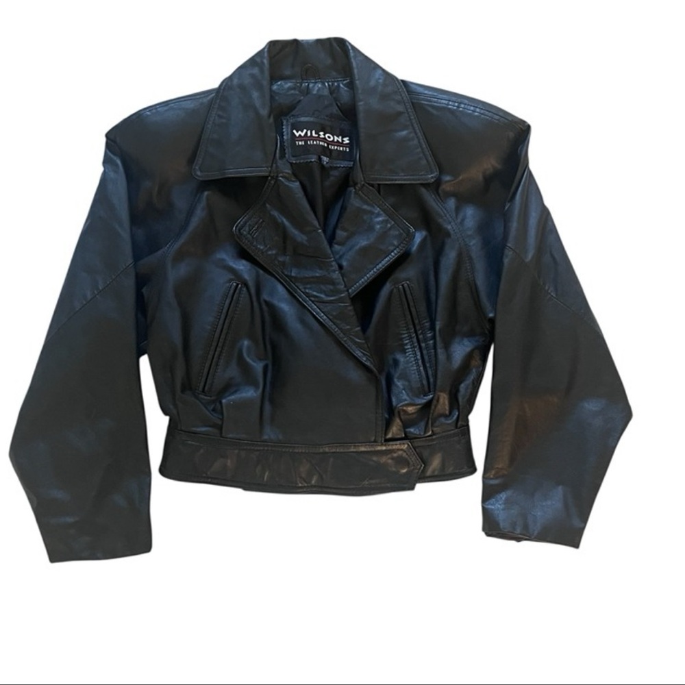 Wilson Vintage Black Leather Moto Jacket Size L.